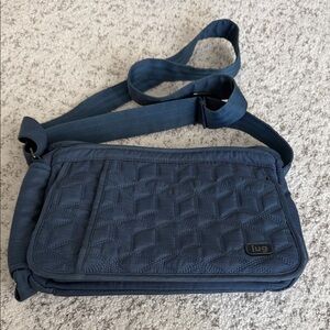 lug Quilted Crossbody Messenger Bag in Navy